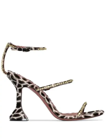 Amina Muaddi Gilda 95mm Leopard Print Sandals In Brown