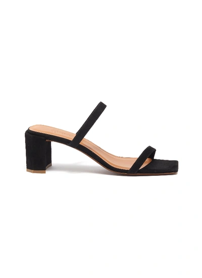 By Far Black Tanya 65 Double Strap Suede Mules In Black Suede