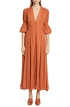 Cult Gaia Willow Ruched Panelled Cotton-blend Dress In Spice