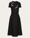 VALENTINO VALENTINO CREPE COUTURE DRESS WITH BUTTERFLY EMBROIDERY AND LACE DETAIL