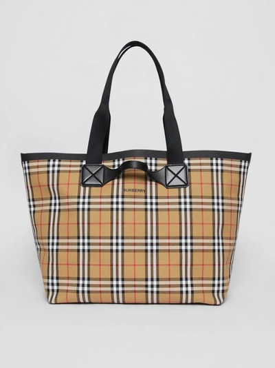 Burberry Large Vintage Check Austen Tote In Archive Beige