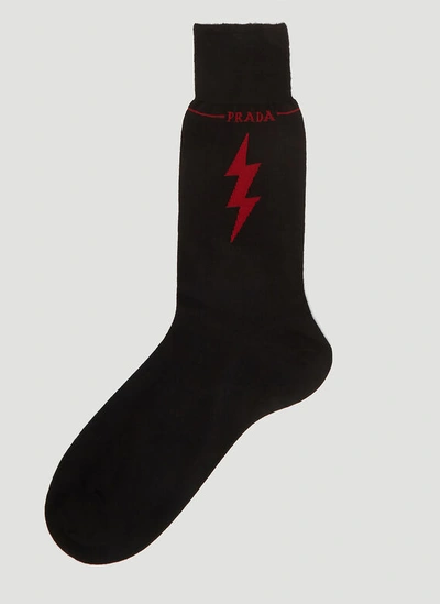 Prada Thunder Intarsia Knit Socks In Black