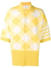 THOM BROWNE THOM BROWNE OVERSIZED GINGHAM 4-BAR CASHMERE POLO - YELLOW