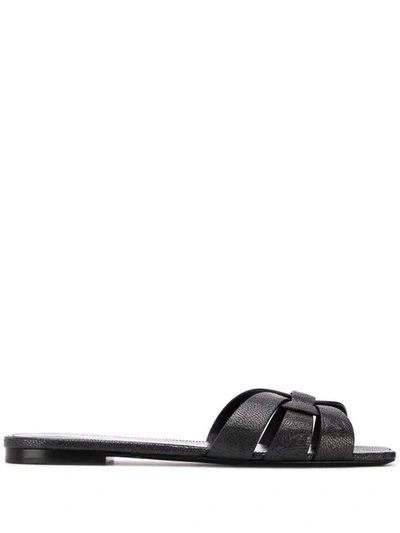 Saint Laurent Tribute Flat Sandals In Black