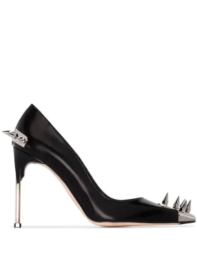 Alexander Mcqueen Spiked Leather Pumps In Black/silver