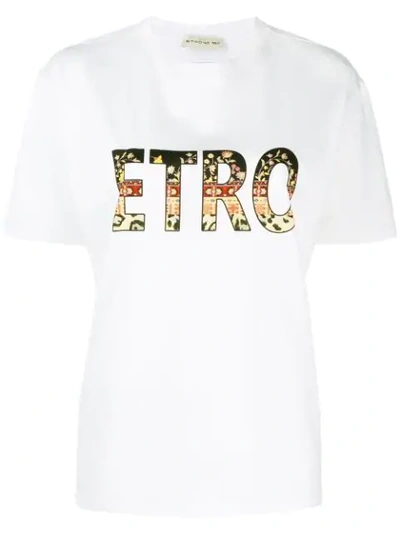 Etro Over Logo Printed Cotton Jersey T-shirt In White