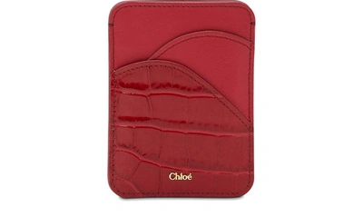 Chloé Walden Leather Card Case Holder In Dusky Red