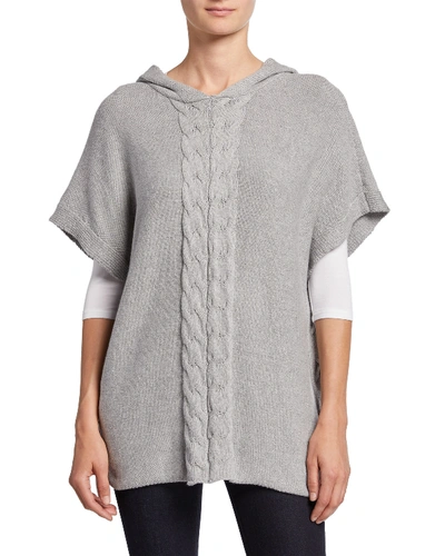 Pure & Co Hippie Cable Knit Hooded Pullover With Side Lace-up Detail In Sporty Grey