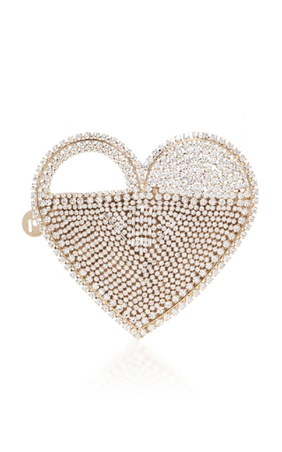 Rosantica Regina Crystal-embellished Heart Clutch Bag In Gold
