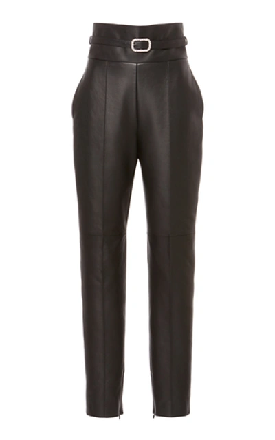 Alexandre Vauthier Crystal-embellished Belted Leather Straight-leg Pants In Black