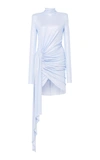 Alexandre Vauthier Asymmetric Ruched Metallic Stretch-jersey Mini Dress In Blue