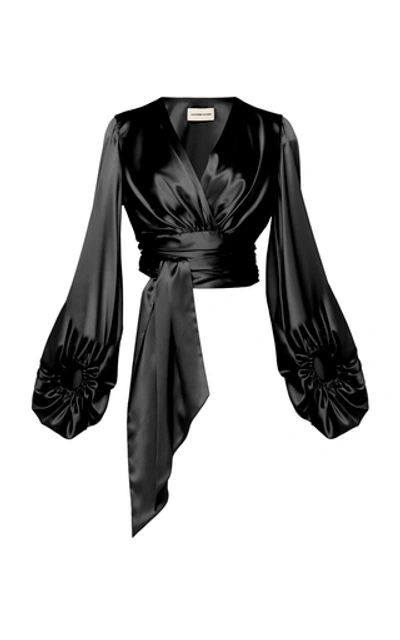 Alexandre Vauthier Draped Stretch Satin Blouse In Black