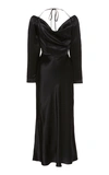 MATERIEL BLACK SILK DRESS WITH COWL NECK AND OPEN BACK,MR2LAN825DRBK