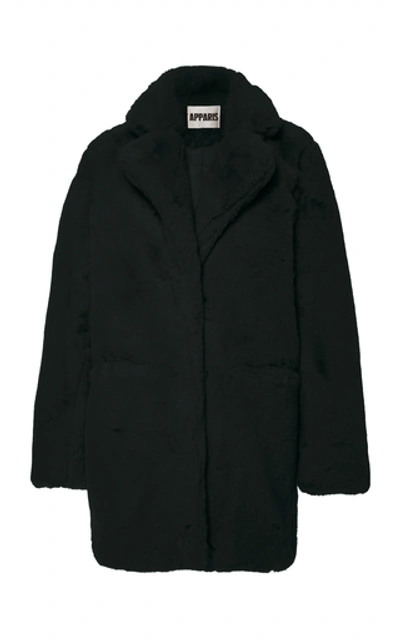 Apparis Sophie Collared Faux Fur Coat In Dark Green