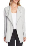 Vince Camuto Cotton Open-front Herringbone Cardigan In Silver Heather