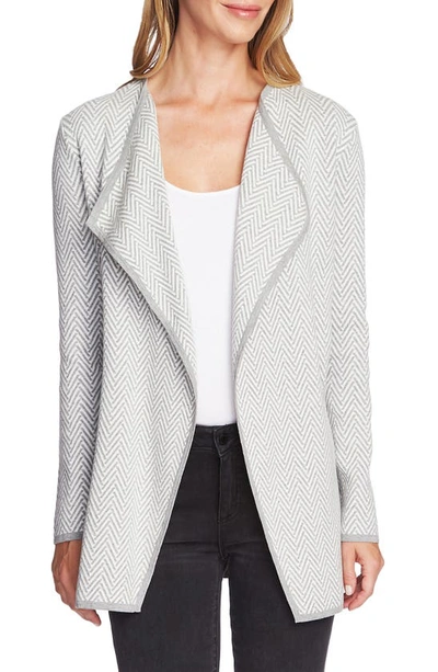 Vince Camuto Cotton Open-front Herringbone Cardigan In Silver Heather