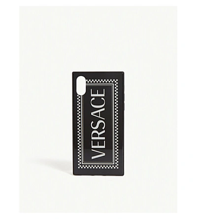 Versace Tile Print Glass Iphone X/xs Case In Black