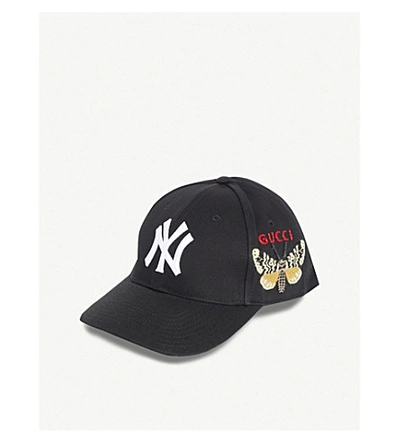 Gucci New York Yankees™ Patch Canvas Baseball Cap In Black