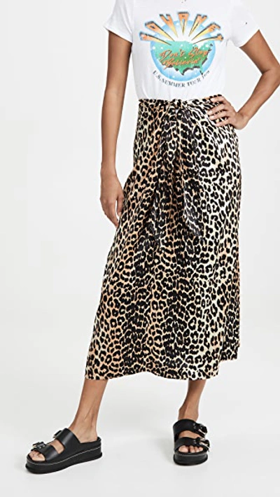 Ganni Stretch Silk Leopard Print Skirt - 棕色 In Multi-colour