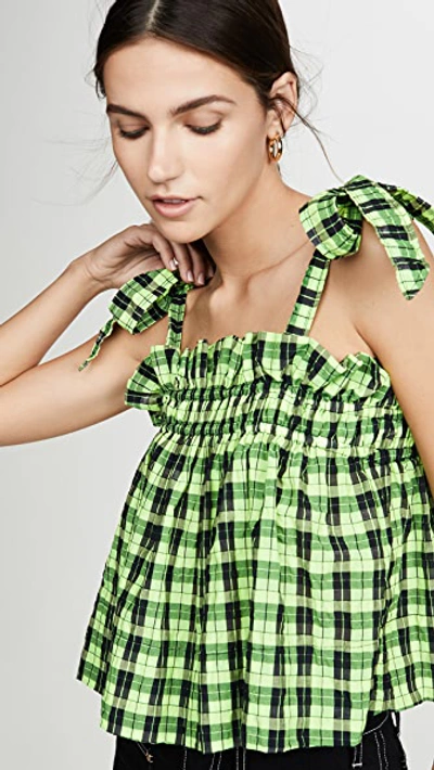 Ganni Checked Ruffle Top - 绿色 In Green