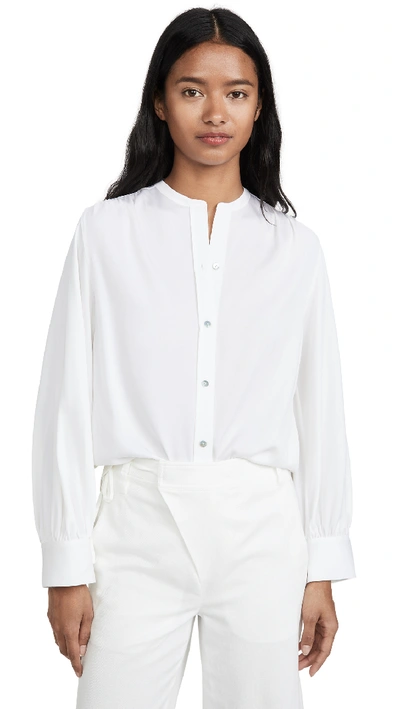 Vince Long-sleeve Button-front Shirred-back Blouse In Optic White