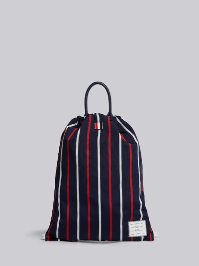 Thom Browne Banker Stripe Drawcord Bag In Blue