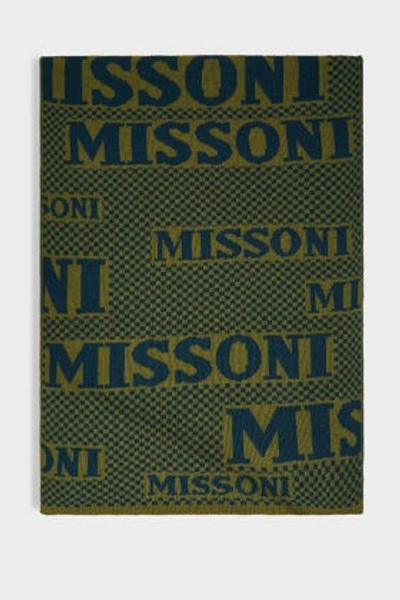 Missoni Knit Check Logo-detail Scarf In Green