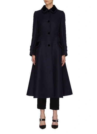 Miu Miu Contrast Velvet Collar Flared Virgin Wool Melton Coat