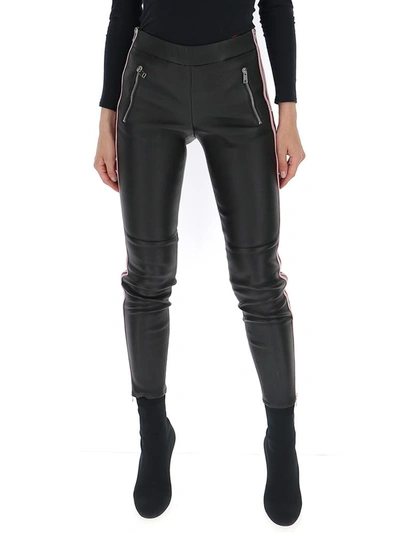 Alexander Mcqueen Lace-trim Skinny Leather Trousers In Black/lust Red
