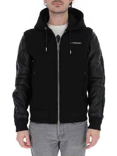 Givenchy Hooded Neoprene & Leather Biker Jacket In Black