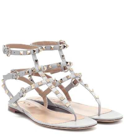 Valentino Garavani Rockstud Leather Sandals In Grey