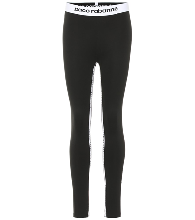 Paco Rabanne Jersey Stirrup Leggings W/ Logo Details, Black In Black