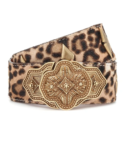 Etro Leopard-printed Calf Hair Belt In Brown