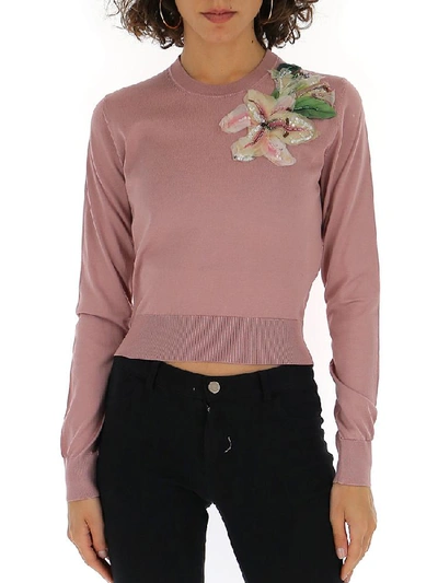 Dolce & Gabbana Flower Applique Sweater In Pink