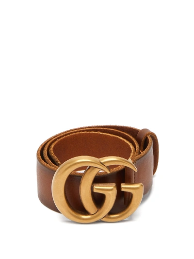 Gucci Gg-logo Leather Belt In Brown