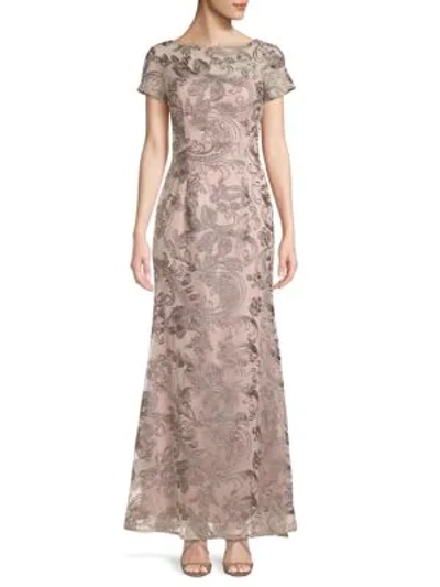 Js Collections Embroidered Lace A-line Gown In Maple Sugar