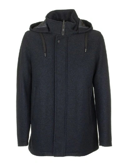 Herno Wool Coat With Hood In Blue