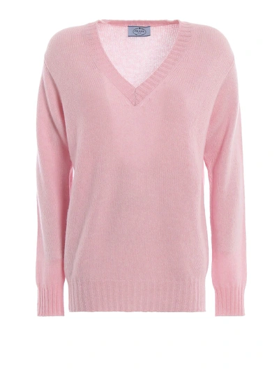 Prada Pink Melange Cashmere V-neck Sweater
