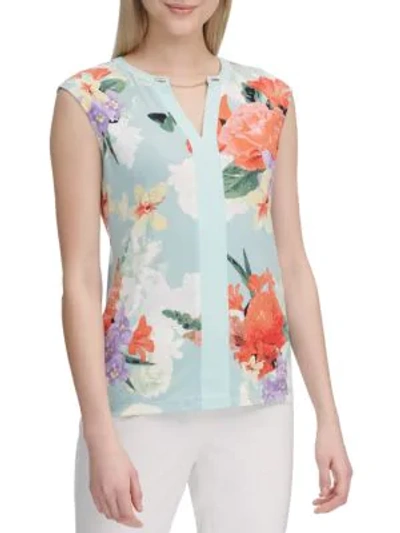 Calvin Klein Collection Floral-print Sleeveless Top In Seas Multi