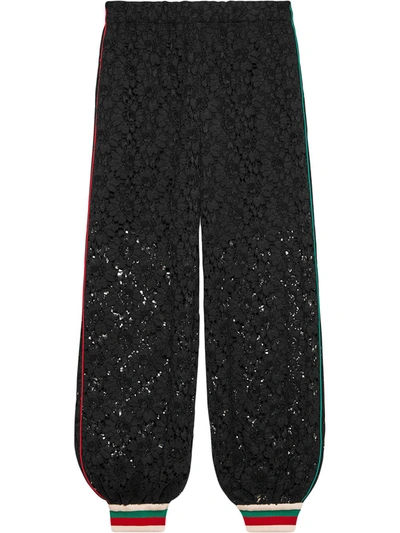 Gucci Floral Lace Loose-fit Track Trousers In Black