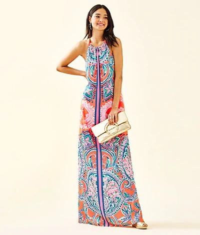 Lilly Pulitzer Hollyn Halter Maxi Dress In Tangerine Tangerine Dream  Engineered Dress | ModeSens