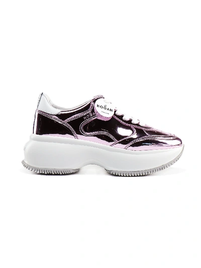 Hogan Maxi I Active Mirror Leather Sneakers In Pink