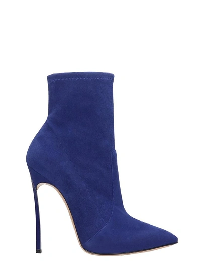 Casadei 120mm Blade Stretch Suede Ankle Boots In Blue