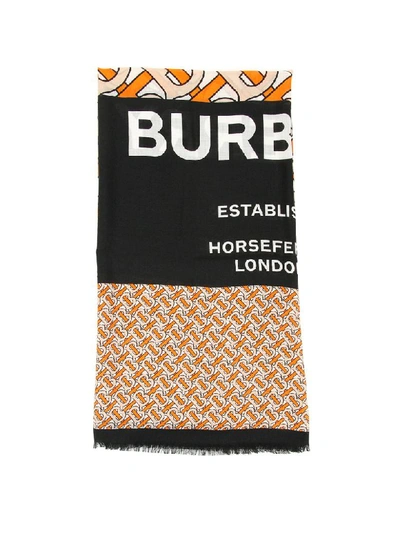 Burberry Tb Horseferry Maxi Scarf In Orange,beige,black