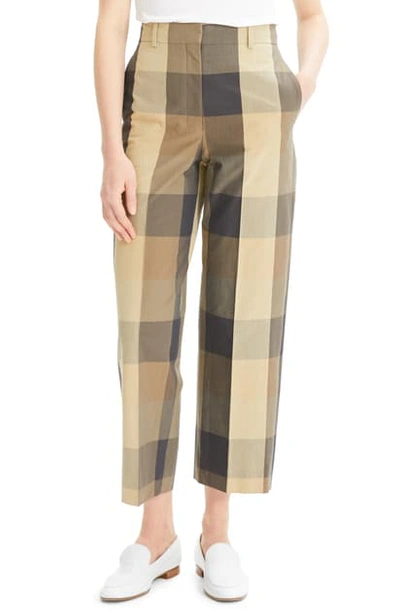 Theory Silk-cotton Check High-waisted Straight Pants In Multi
