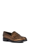 Geox Brogue Quilted Loafer In Bronze Suede