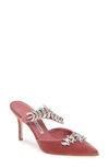 Manolo Blahnik Lurum Embellished Velvet Mules In Dusty Pink Velvet