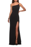 LA FEMME ONE-SHOULDER JERSEY GOWN,28176