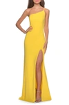 LA FEMME ONE-SHOULDER JERSEY GOWN,28176