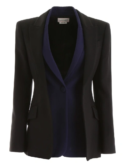 Alexander Mcqueen Bicolor Double Jacket In Black Sapphire